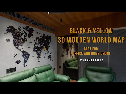 3D Black & Yellow Wooden World Map