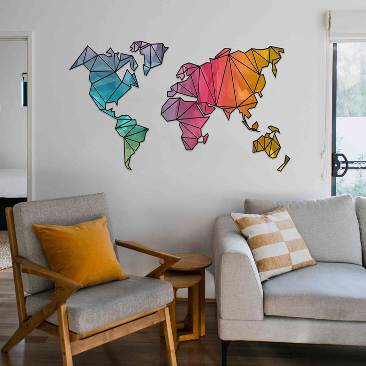 Multicolored Designer Wooden World Map for wall | Wooden world map wallart | Map of World |