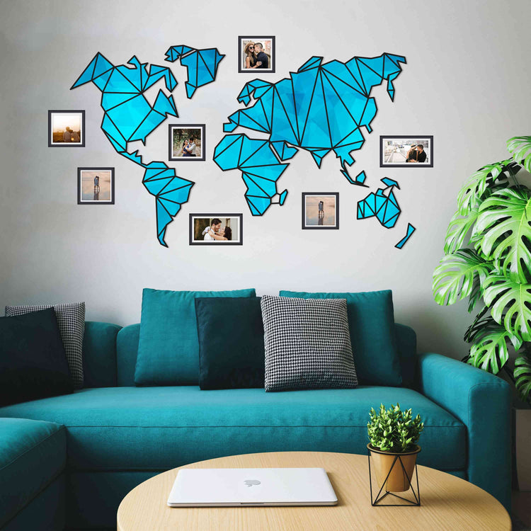 Blue Designer Wooden World Map for wall | Wooden world map wallart | Map of World |