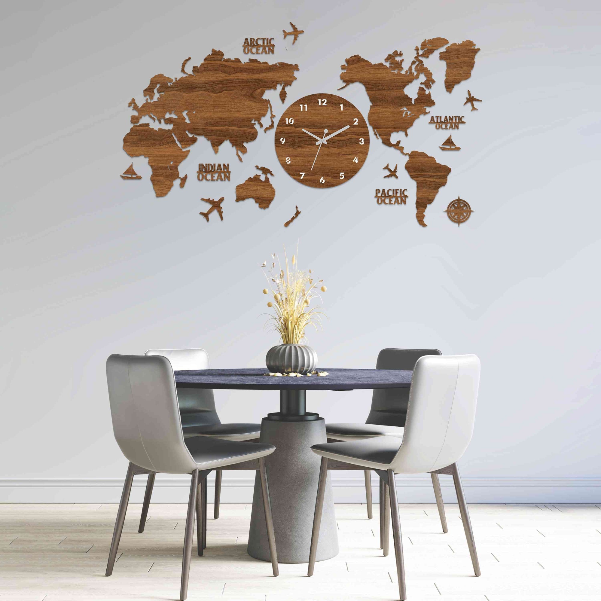 Wooden World Map Clock WallArt • The Map Store