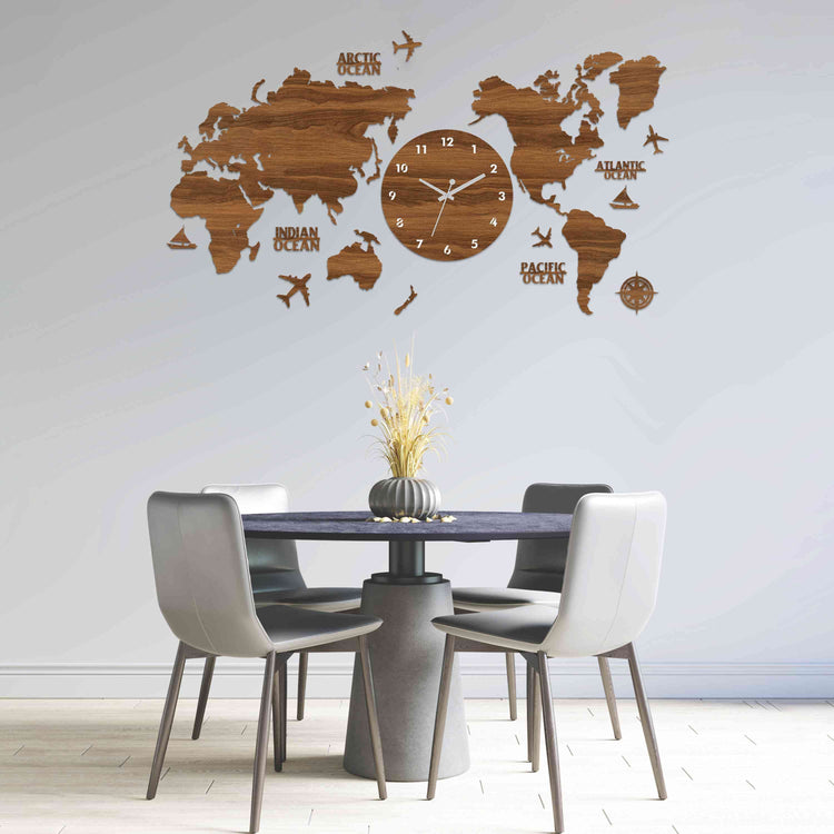 Wooden World Map Clock | Wooden world map with clock | Map of World Clock