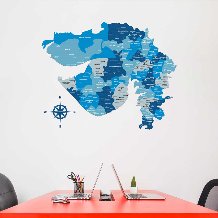 Tory Blue Gujarat Wooden Map for wall | Wooden Gujarat map wallart | Map of Gujarat |