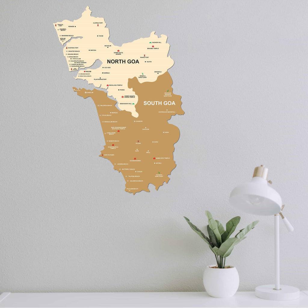 Goa Wooden World Map for wall | Wooden Goa map wallart | Map of Goa | Goa Map