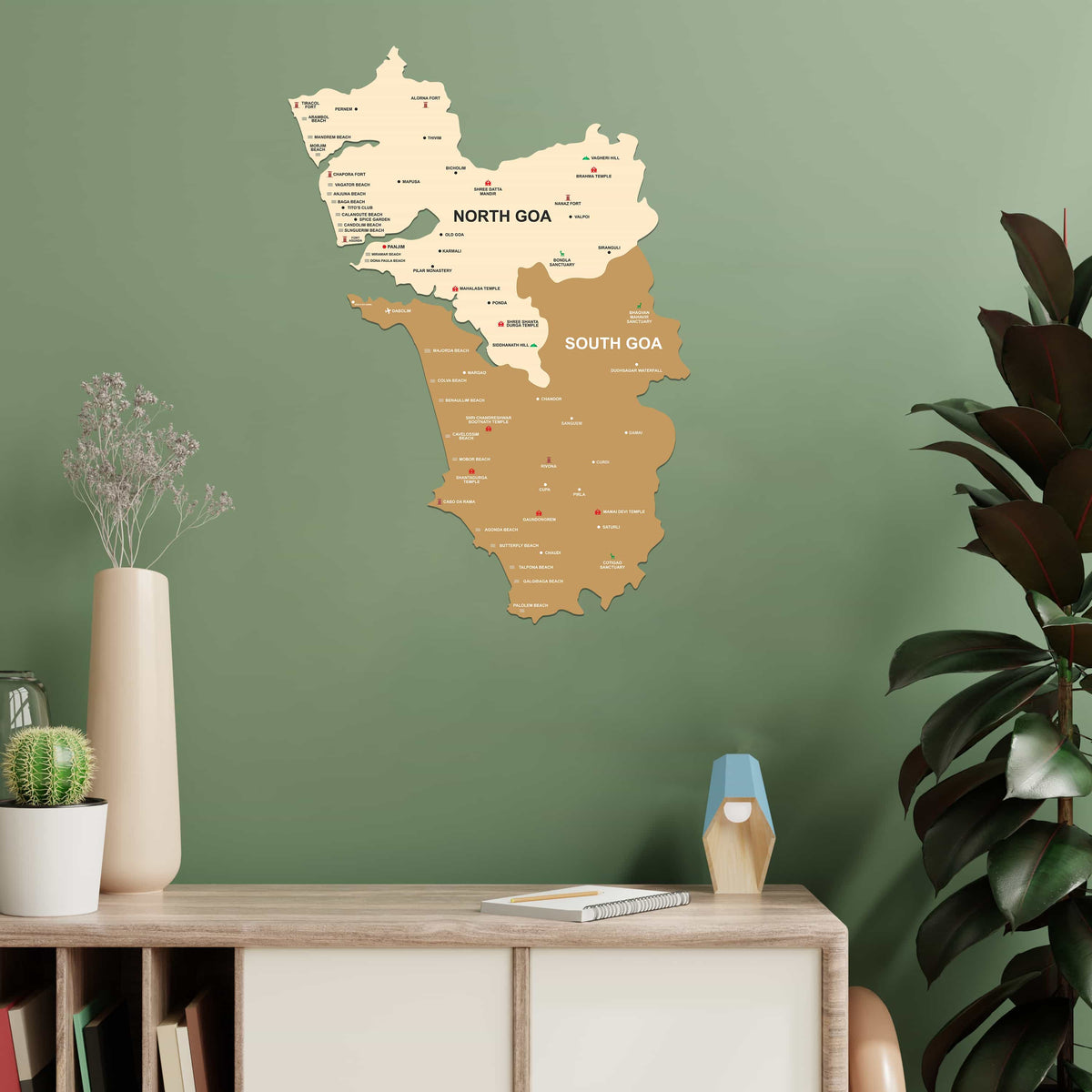 Goa Wooden World Map for wall | Wooden Goa map wallart | Map of Goa | Goa Map